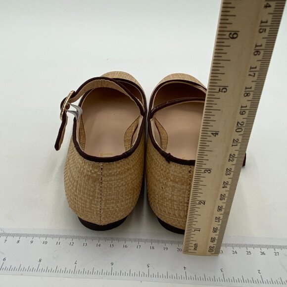 Miss Left Beige Braid Comfort Buckle Strap Mary Janes Round Toe Ballet Flats - Picture 5 of 8
